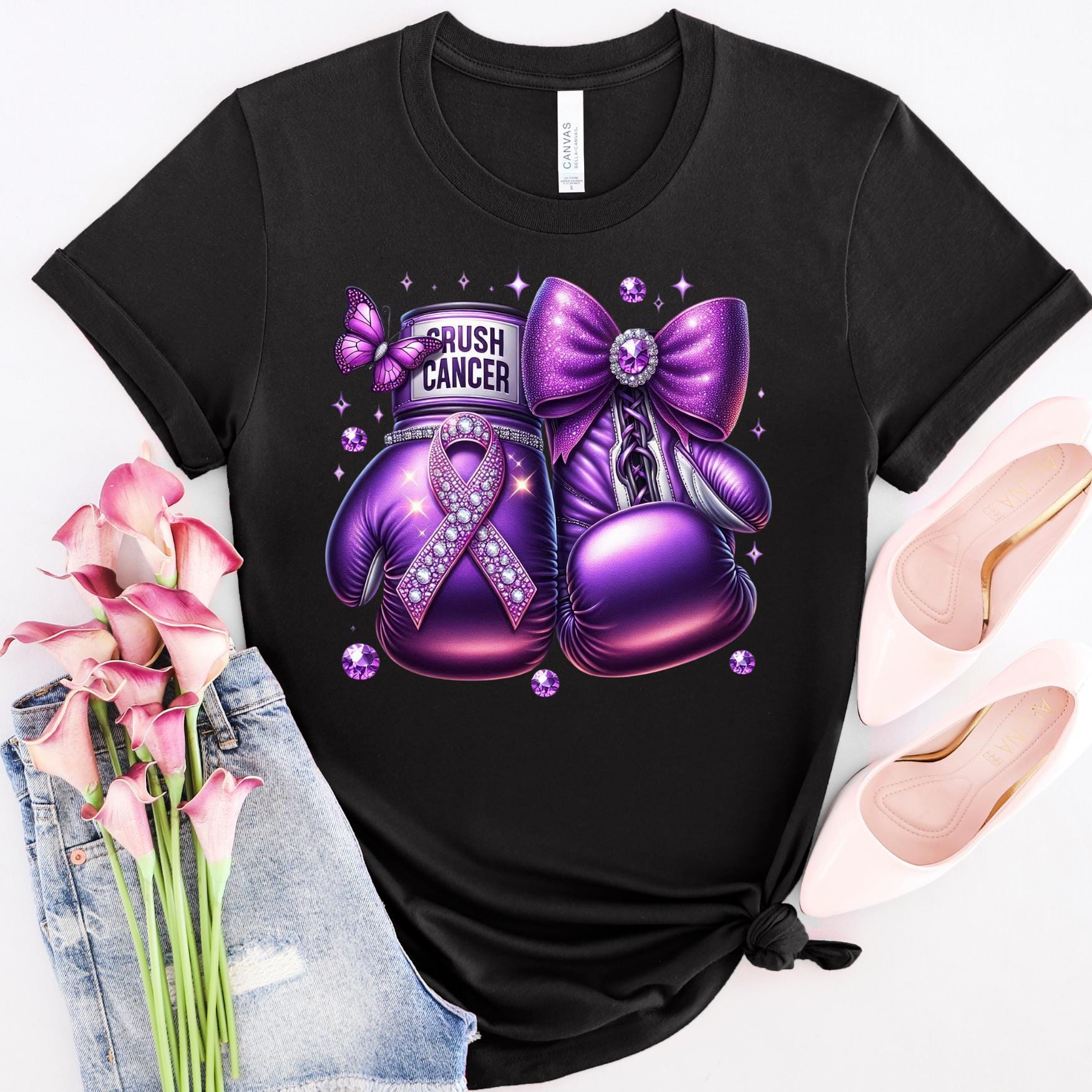 Awareness Crush Cancer  Purple Png, Crush Cancer png, crush cancer boxing gloves, knock out cancer png, cancer tumbler png, butterfly png