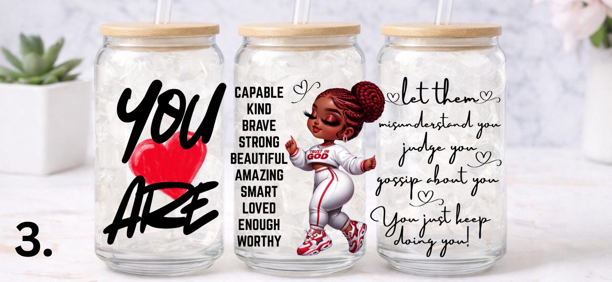 UV DTF Confident Woman Bundle 1, Trust God transfer, cup wraps glass tumblers