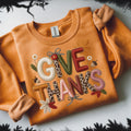 Faux Embroidery Give Thanks, Give Thanks png,  Fall Animal Print PNG, Autumn Design (Digital Download)