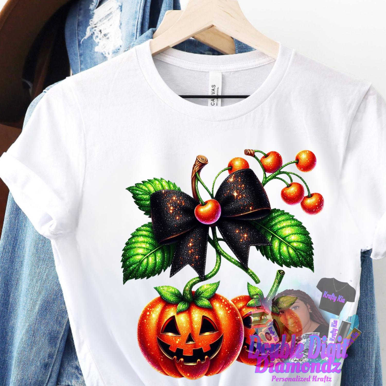 Cherry Pumpkins Png, Halloween Pumpkin png, Fall Pumpkin Png, Pumpkin Cherries Coquette Png, Faux Glitter Png, Pumpkin Bow, Pumpkin Cherries