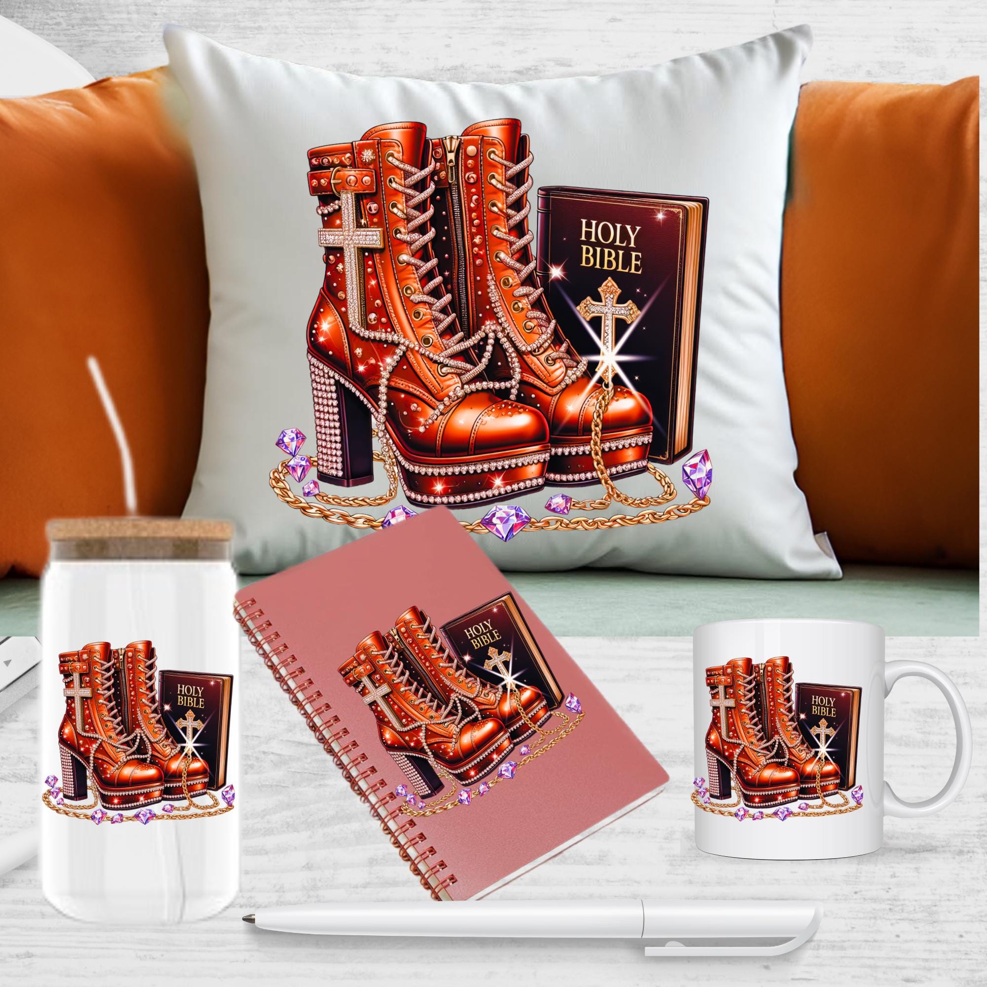 Burnt Orange Prayer Warrior, Bible, heels, spiritual, prayer, holy bible, standing on His word