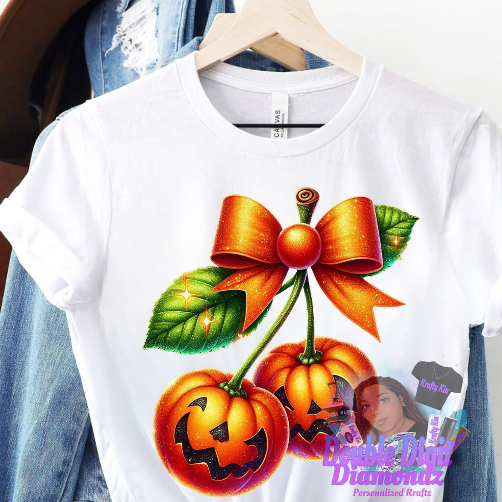 Cherry Pumpkins Png, Halloween Pumpkin png, Fall Png, Pumpkin Cherries Coquette Png, Faux Glitter Png, Pumpkin Bow, Pumpkin Cherries