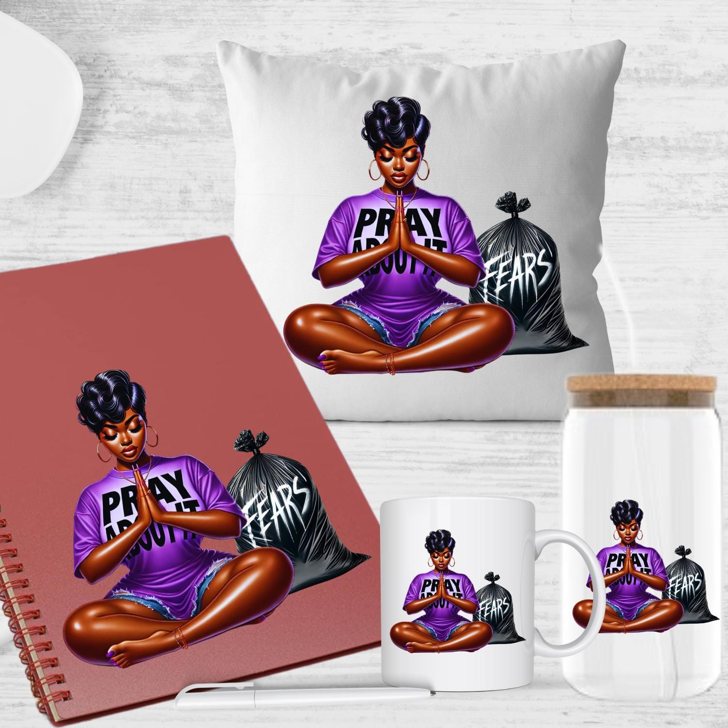 PRAY ABOUT IT,  spiritual, prayer, pray over everything, worries, fears, insecurities, depression, pain, african american png, natural hair