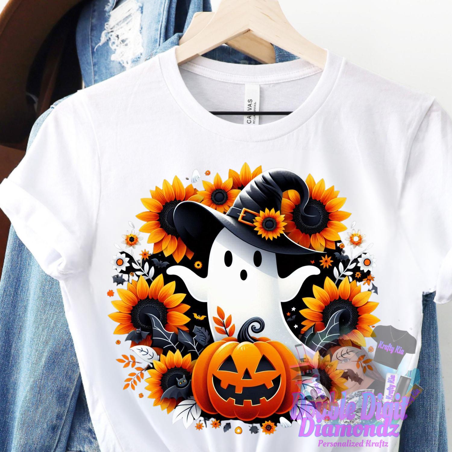 Ghost png, UVDTF, Sublimation Design Digital Download, Ghost with Black witch hat png, Halloween png, Ghost png, Cute Ghost, Pumpkin, BOO