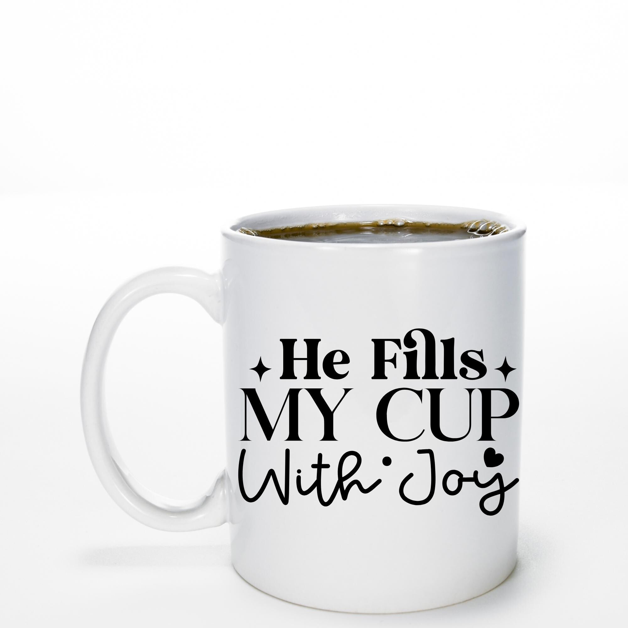 He fills my cup, spiritual words "Overflow Blessings".  Christian, spiritual PNG black script font