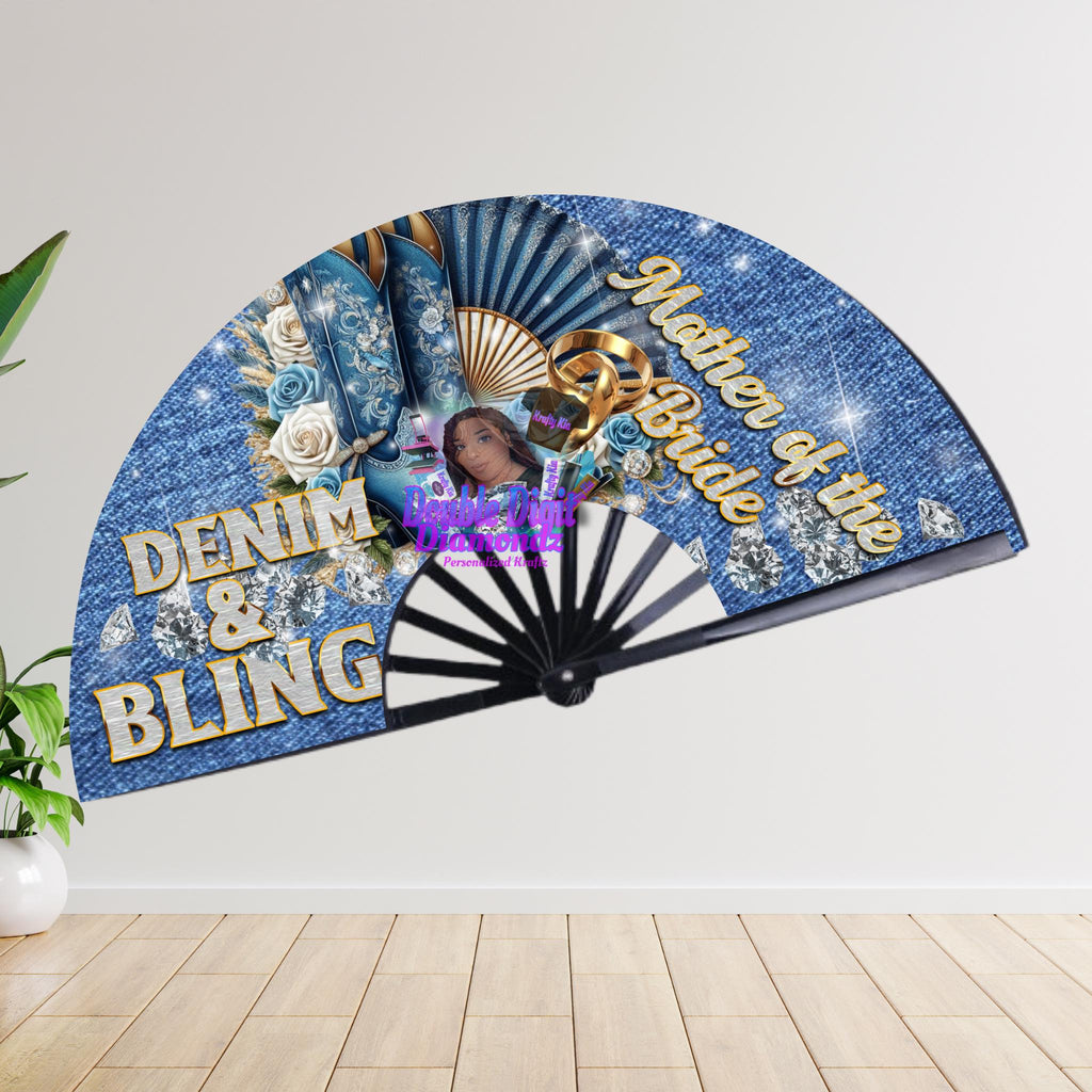 CLACK FAN PNG Bridal  Party Digital Design Bride, Bridesmaids,Mother of Bride, Mother of Groom, and  Aunt of the Bride, Denim and Bling