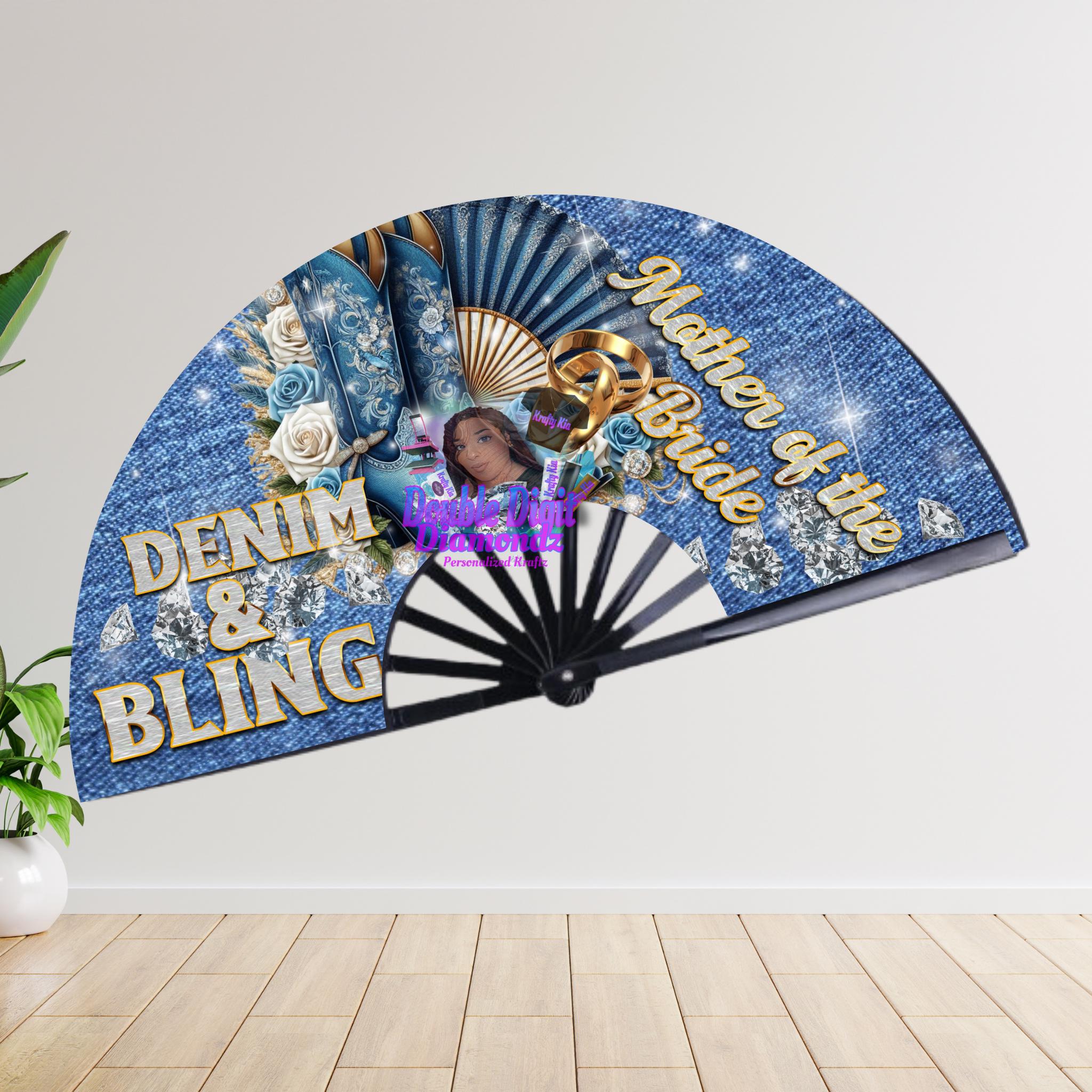CLACK FAN PNG Bridal  Party Digital Design Bride, Bridesmaids,Mother of Bride, Mother of Groom, and  Aunt of the Bride, Denim and Bling