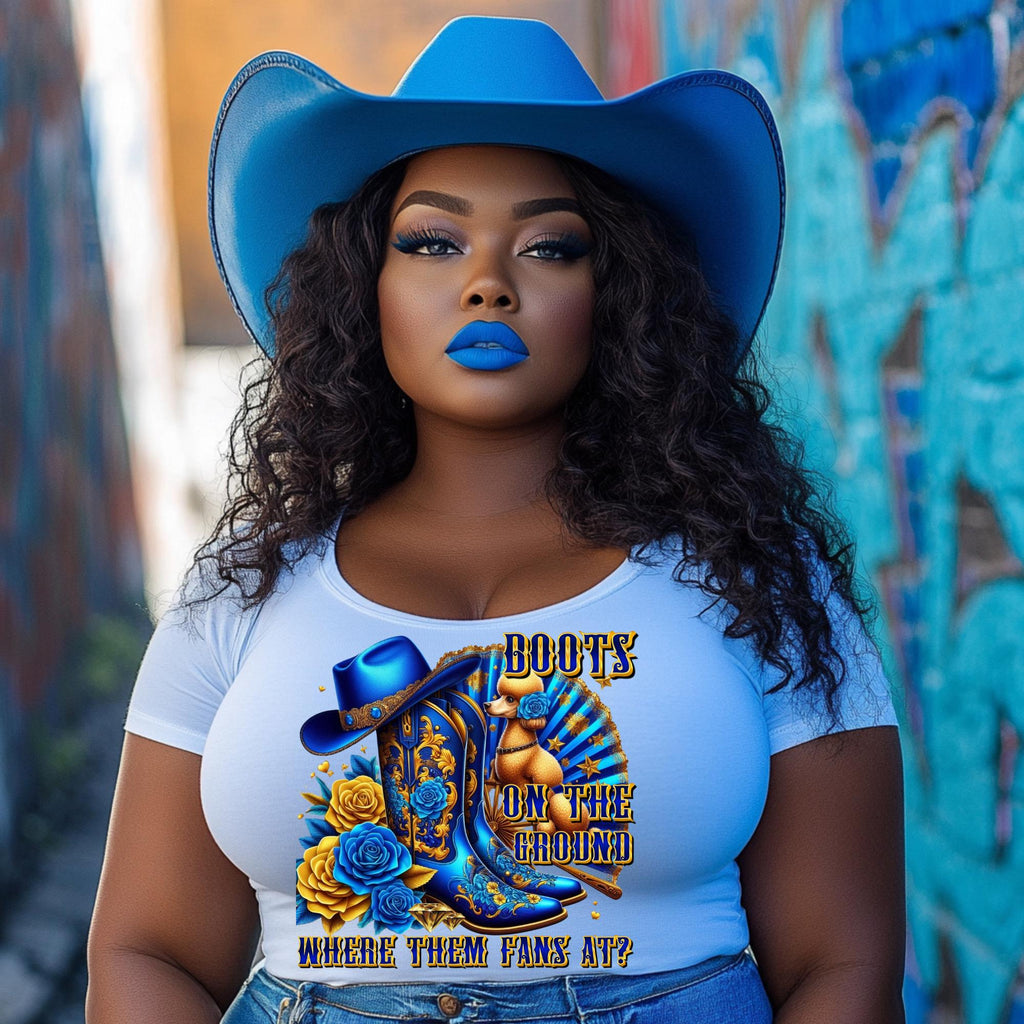 Blue and Gold Boots on the ground poodle