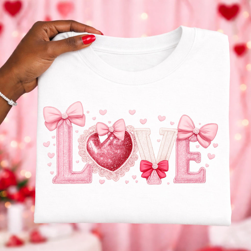 Coquette Love Png, Valentine png, Pink Hearts Png,  Heart Coquette Png, Faux Glitter Png, Love Hearts and Bows,