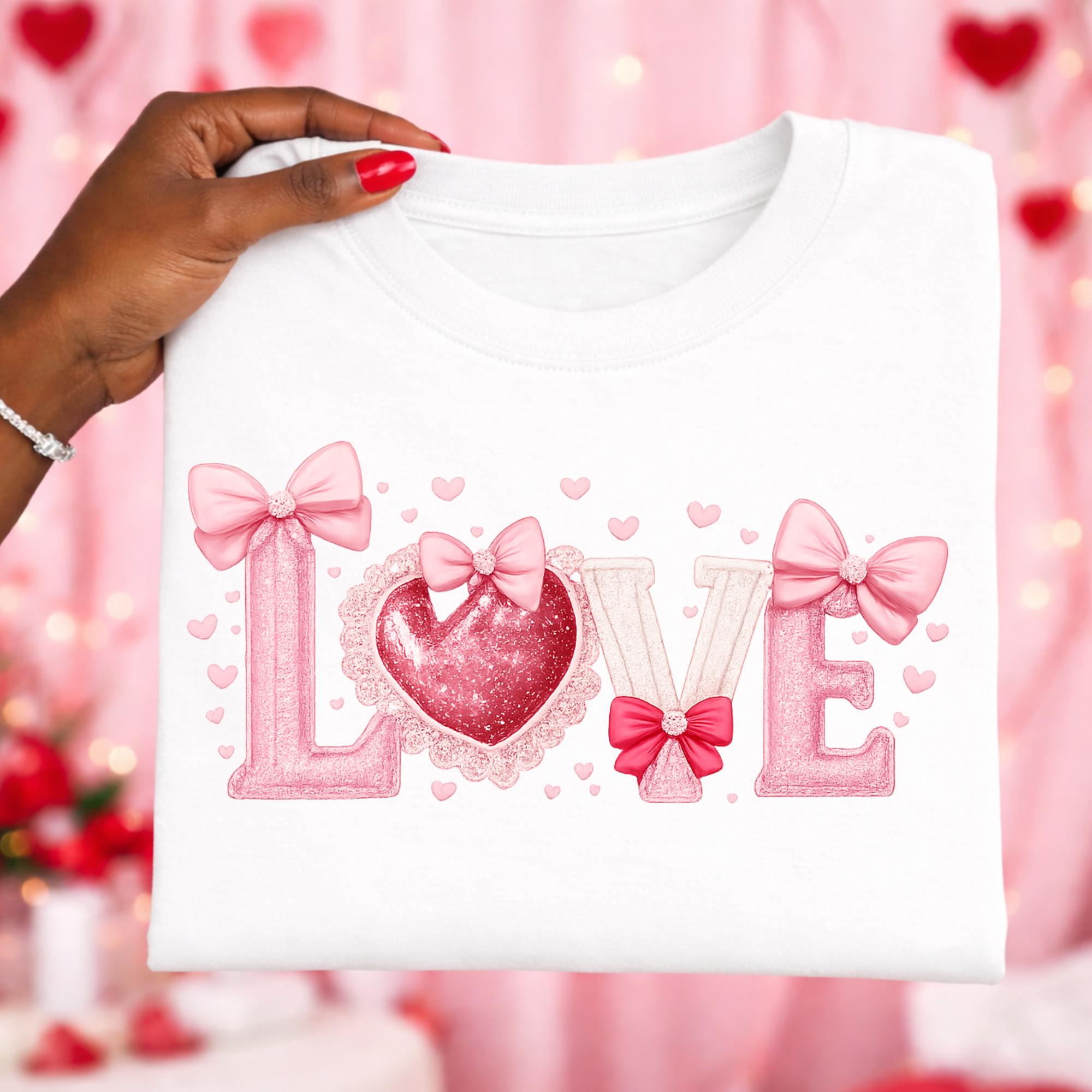 Coquette Love Png, Valentine png, Pink Hearts Png,  Heart Coquette Png, Faux Glitter Png, Love Hearts and Bows,