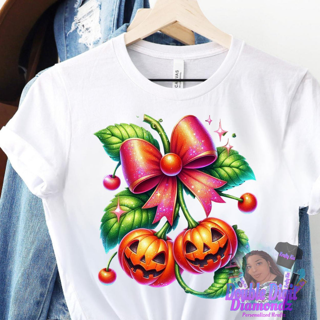 Cherry Pumpkins Png, Halloween Pumpkin png, Fall Png, Pumpkin Cherries Coquette Png, Faux Glitter Png, Pumpkin Bow, Pumpkin Cherries
