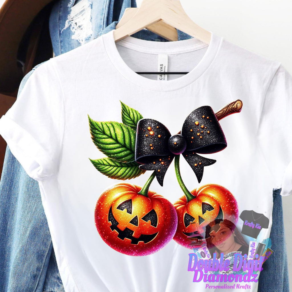 Cherry Pumpkins Png, Halloween Pumpkin png, Fall Pumpkin Png, Pumpkin Cherries Coquette Png, Faux Glitter Png, Pumpkin Bow, Pumpkin Cherries