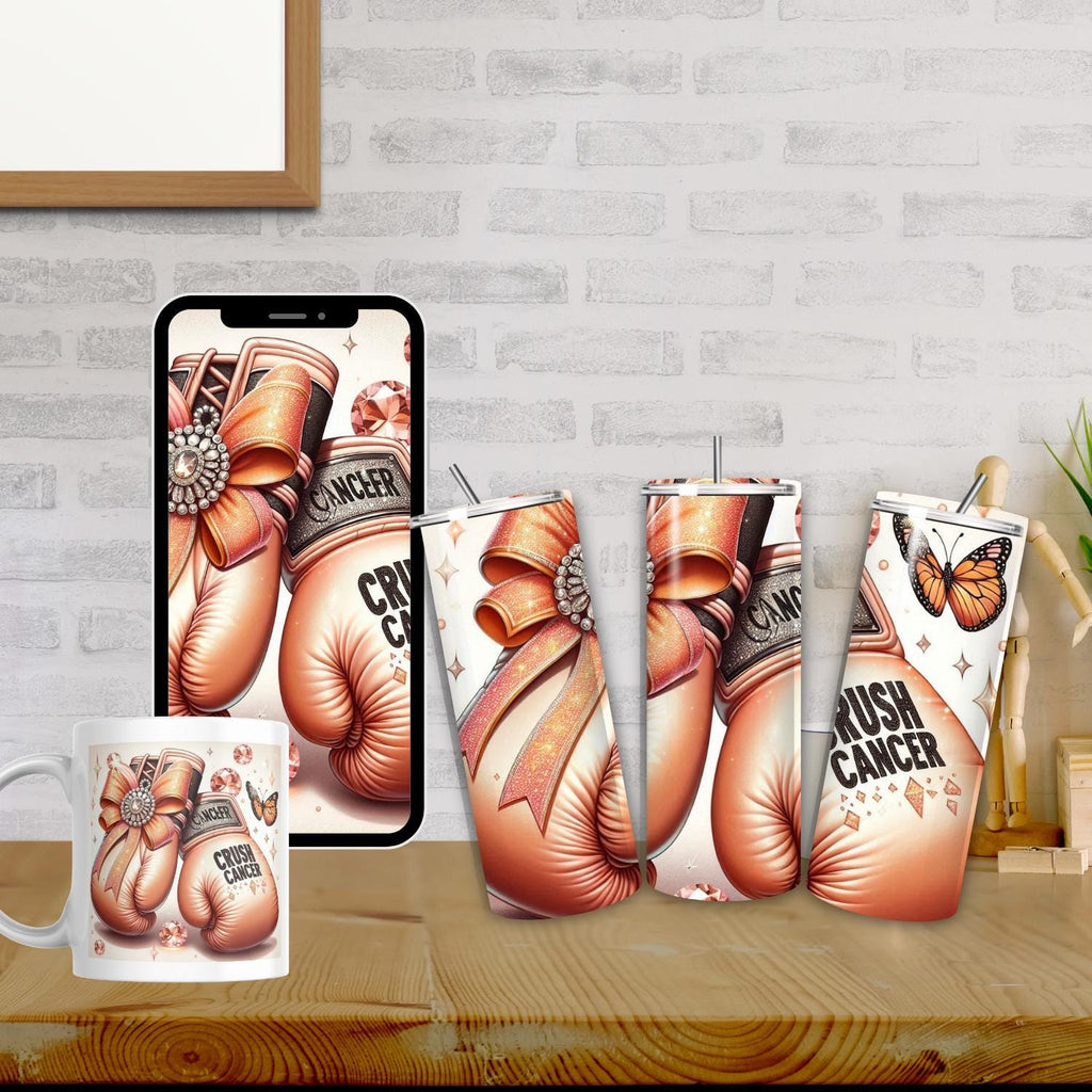 Awareness Crush Cancer Png, Orange or Peach Cancer png, crush cancer boxing gloves, knock out cancer png, cancer tumbler png, butterfly png