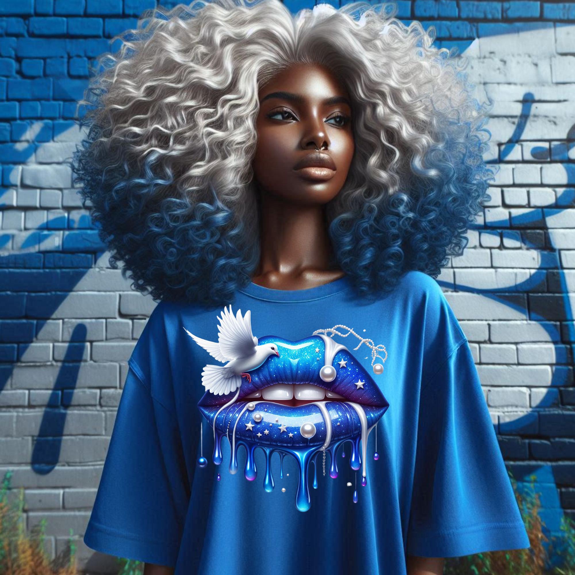Bundle blue and white  pearls,  dripping lips in Zeta colors. SOROR Sublimation, png Digital Design,