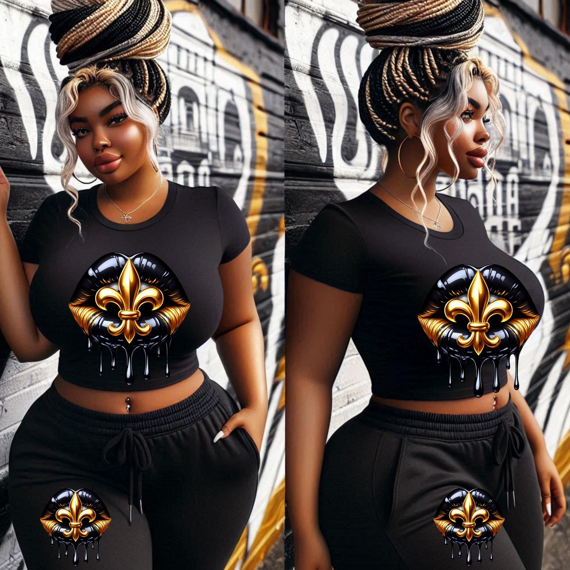 Saints  Black and Gold dripping lips bundle, New Orleans png, saints colors png Digital Design,