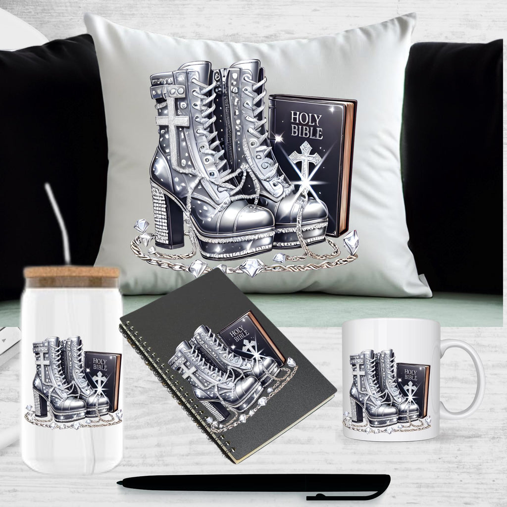 silver Prayer Warrior, Bible, heels, spiritual, prayer, holy bible, standing on His words PNG