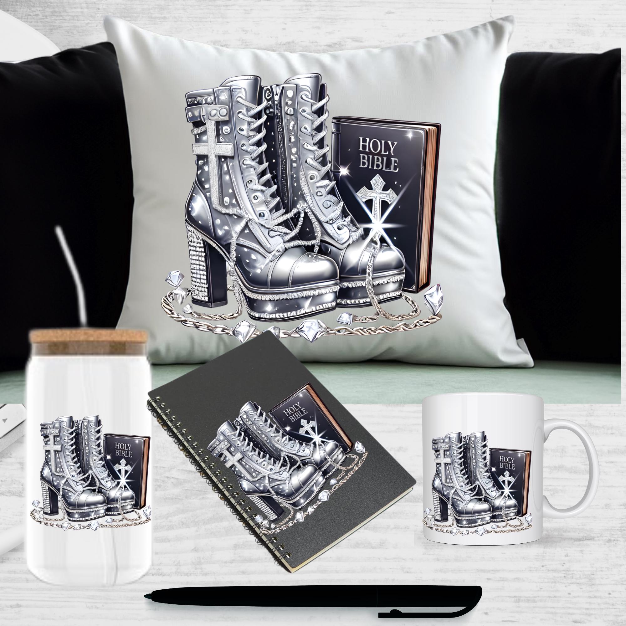 silver Prayer Warrior, Bible, heels, spiritual, prayer, holy bible, standing on His words PNG