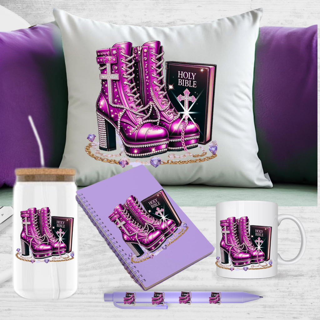 Purple Prayer Warrior, Bible, heels, spiritual, prayer, holy bible, standing on His words