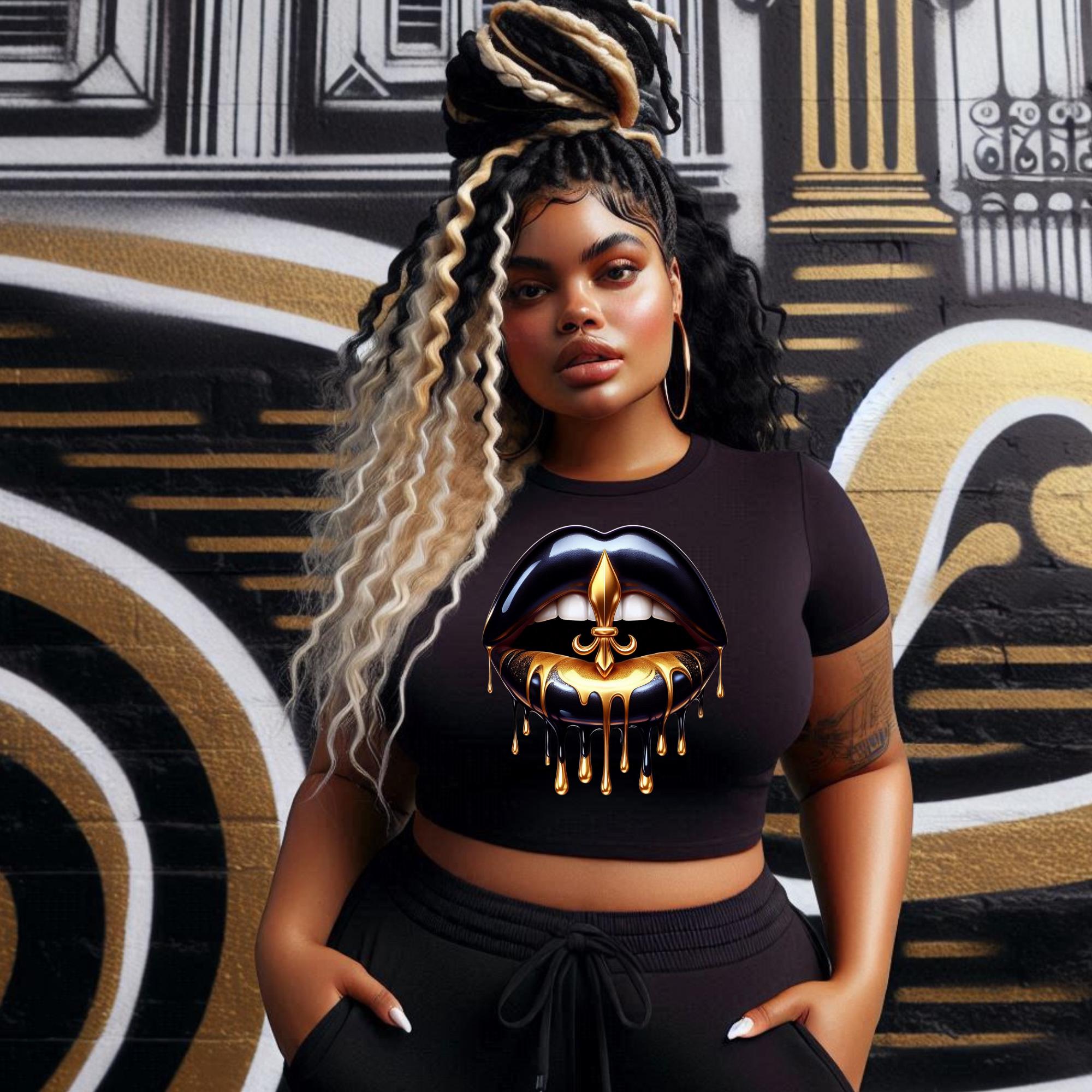 Saints  Black and Gold dripping lips bundle, New Orleans png, saints colors png Digital Design,