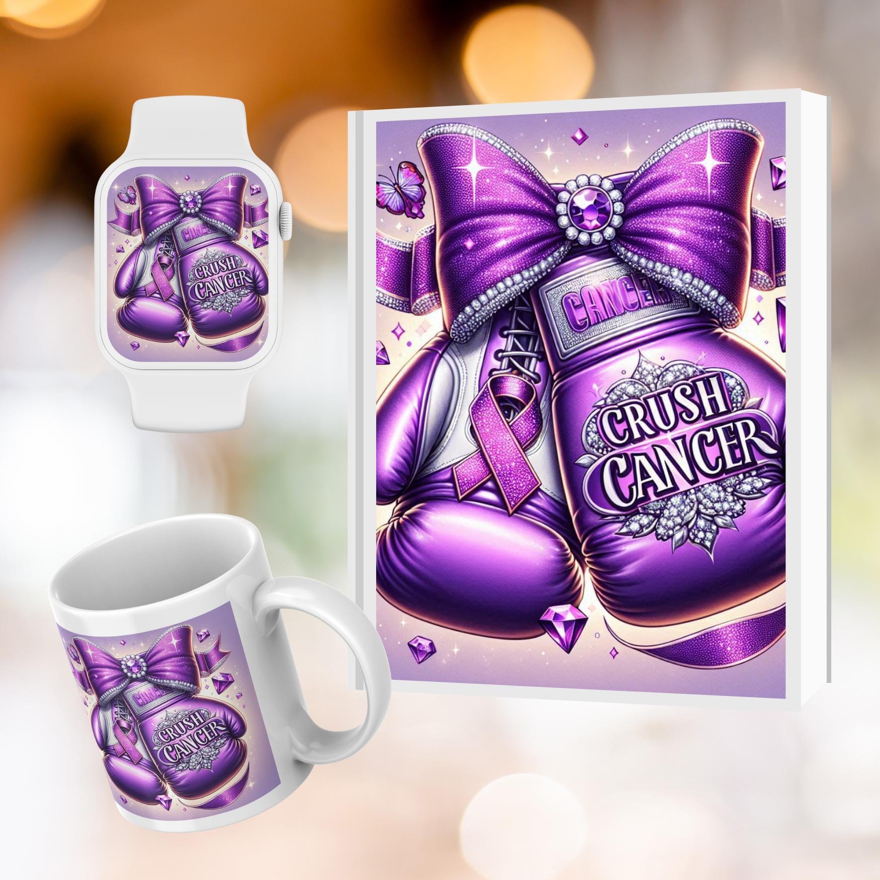 Awareness Crush Cancer  Purple Png, Crush Cancer png, crush cancer boxing gloves, knock out cancer png, cancer tumbler png, butterfly png