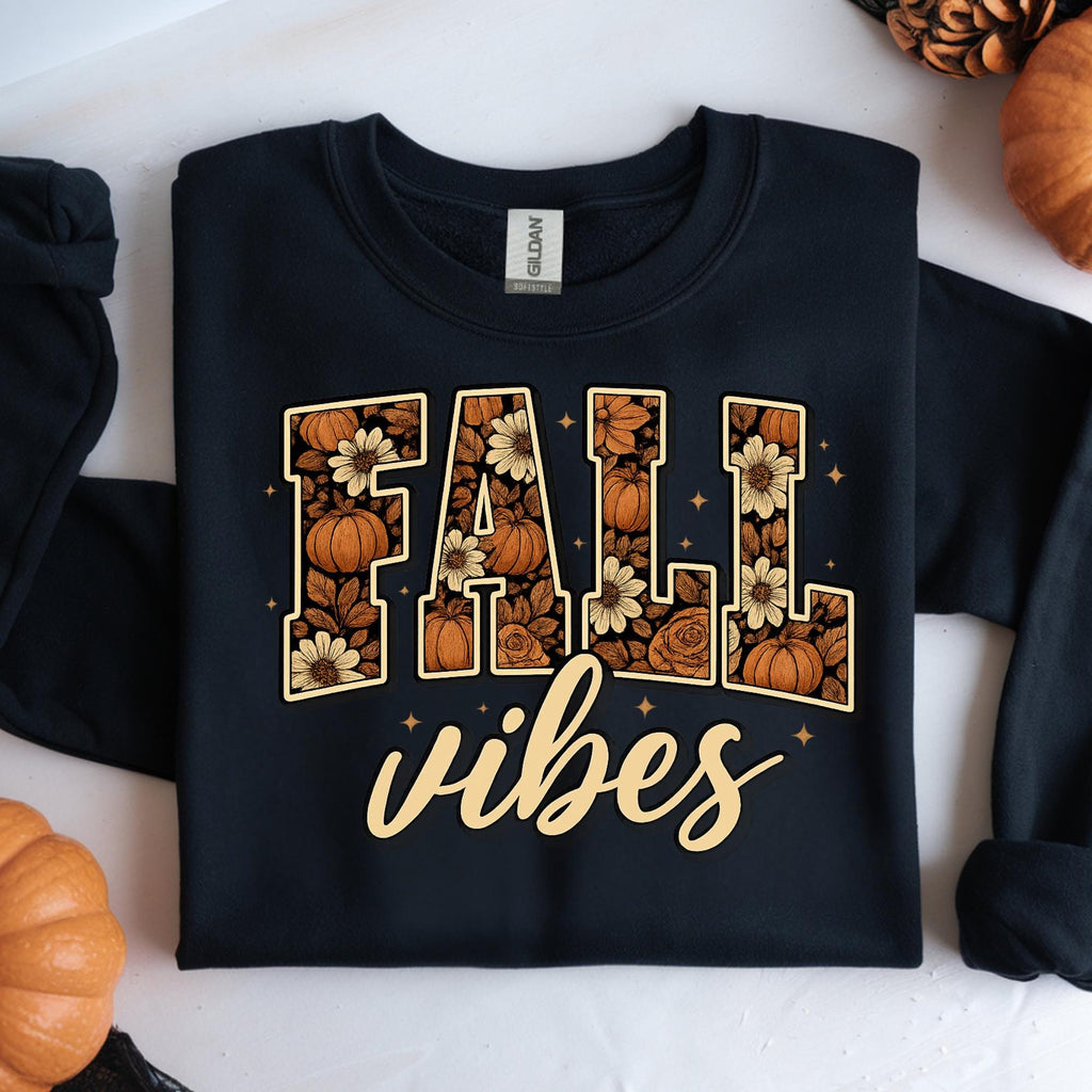 Preppy Fall Vibes PNG, Pumpkin Floral Design (Digital Download)