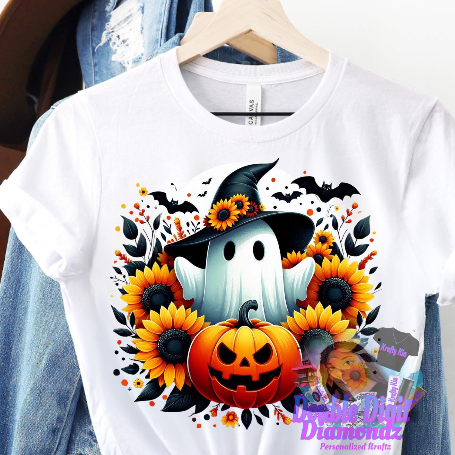 Ghost png, UVDTF, Sublimation Design Digital Download, Ghost with Black witch hat png, Halloween png, Ghost png, Cute Ghost, Pumpkin, BOO