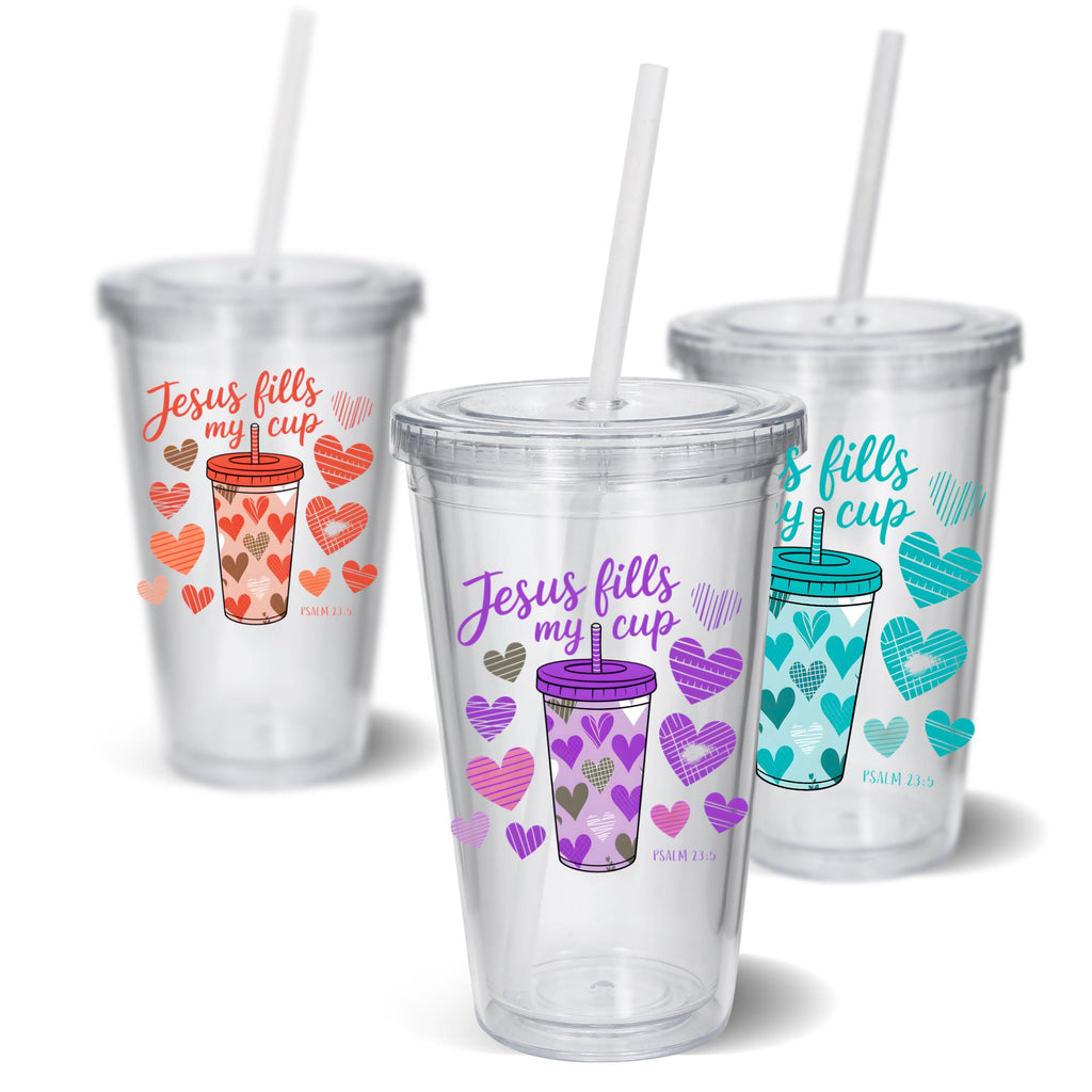 Jesus Fills My Cup Bundle, hearts colors are pink, purple, , green, blue,  orange.  motivational, Christian, spiritual PNG