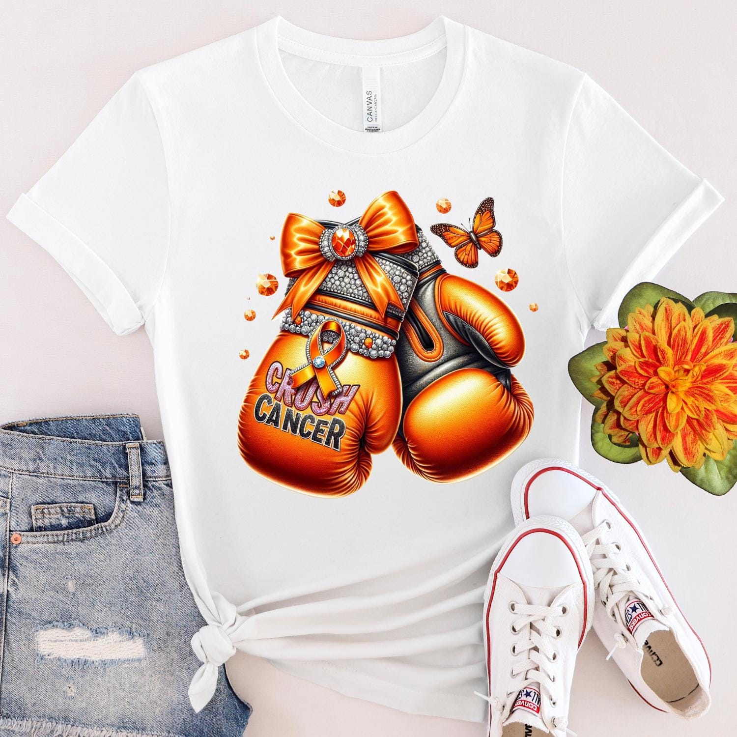Awareness Crush Cancer Png, Orange or Peach Cancer png, crush cancer boxing gloves, knock out cancer png, cancer tumbler png, butterfly png