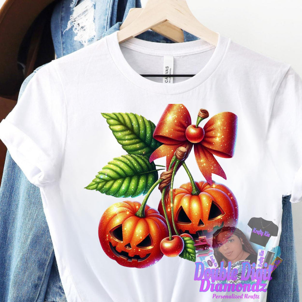 Cherry Pumpkins Png, Halloween Pumpkin png, Fall Png, Pumpkin Cherries Coquette Png, Faux Glitter Png, Pumpkin Bow, Pumpkin Cherries