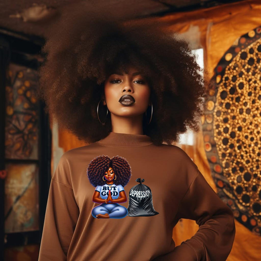 BUT GOD,  spiritual, prayer, pray over everything, worries, fears, insecurities, depression, pain, african american png, natural hair