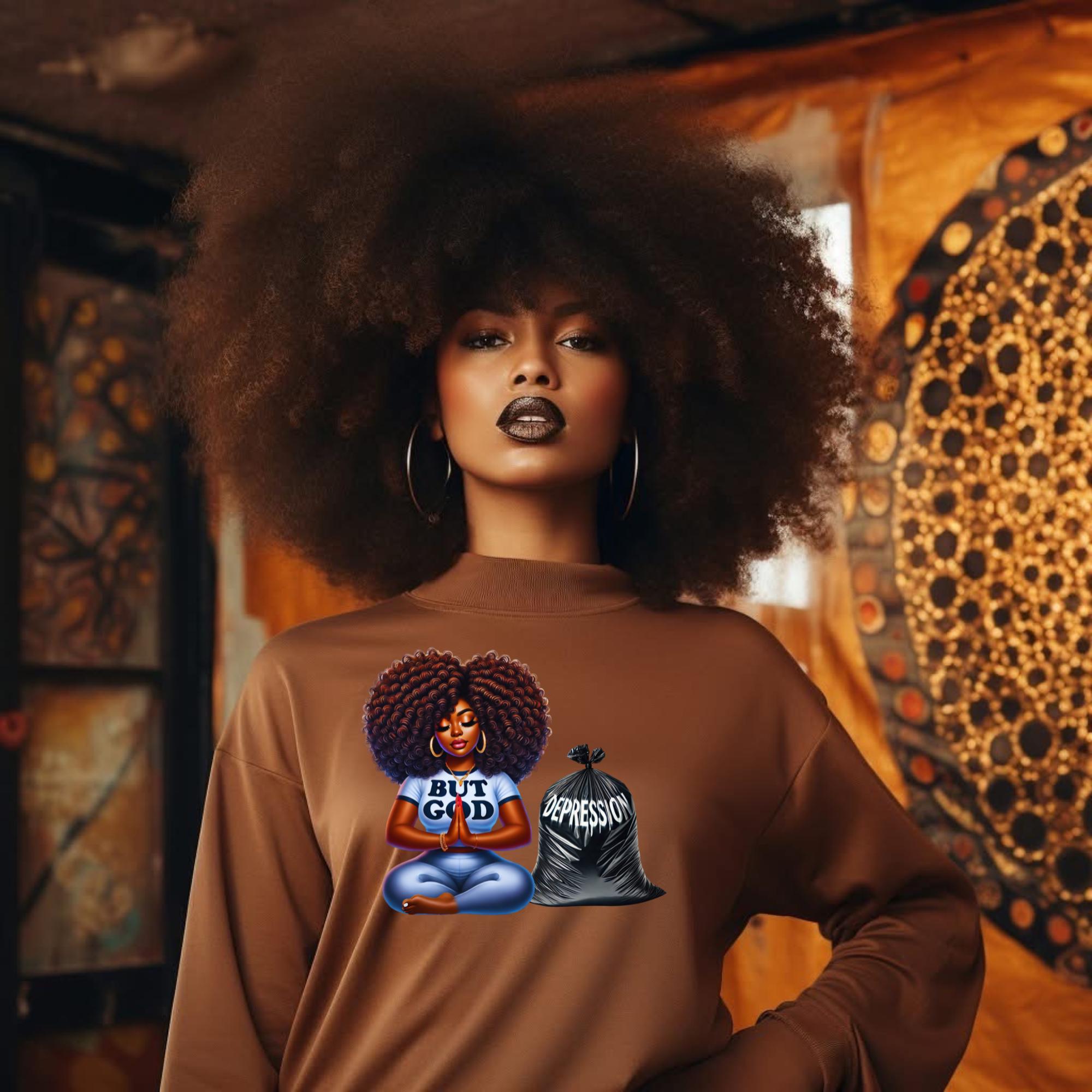 BUT GOD,  spiritual, prayer, pray over everything, worries, fears, insecurities, depression, pain, african american png, natural hair