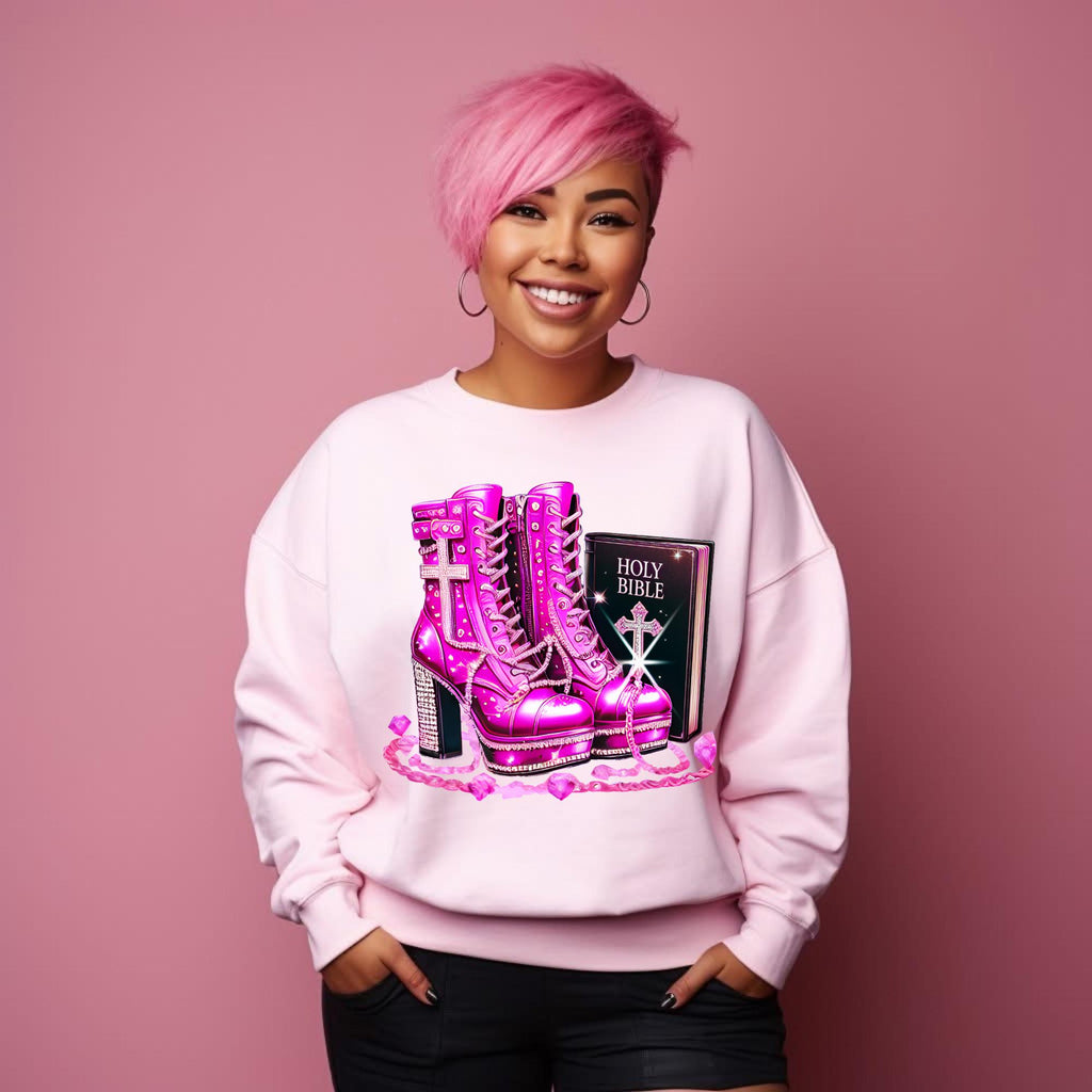 PINK Prayer Warrior, Bible, heels, spiritual, prayer, holy bible. standing on His word