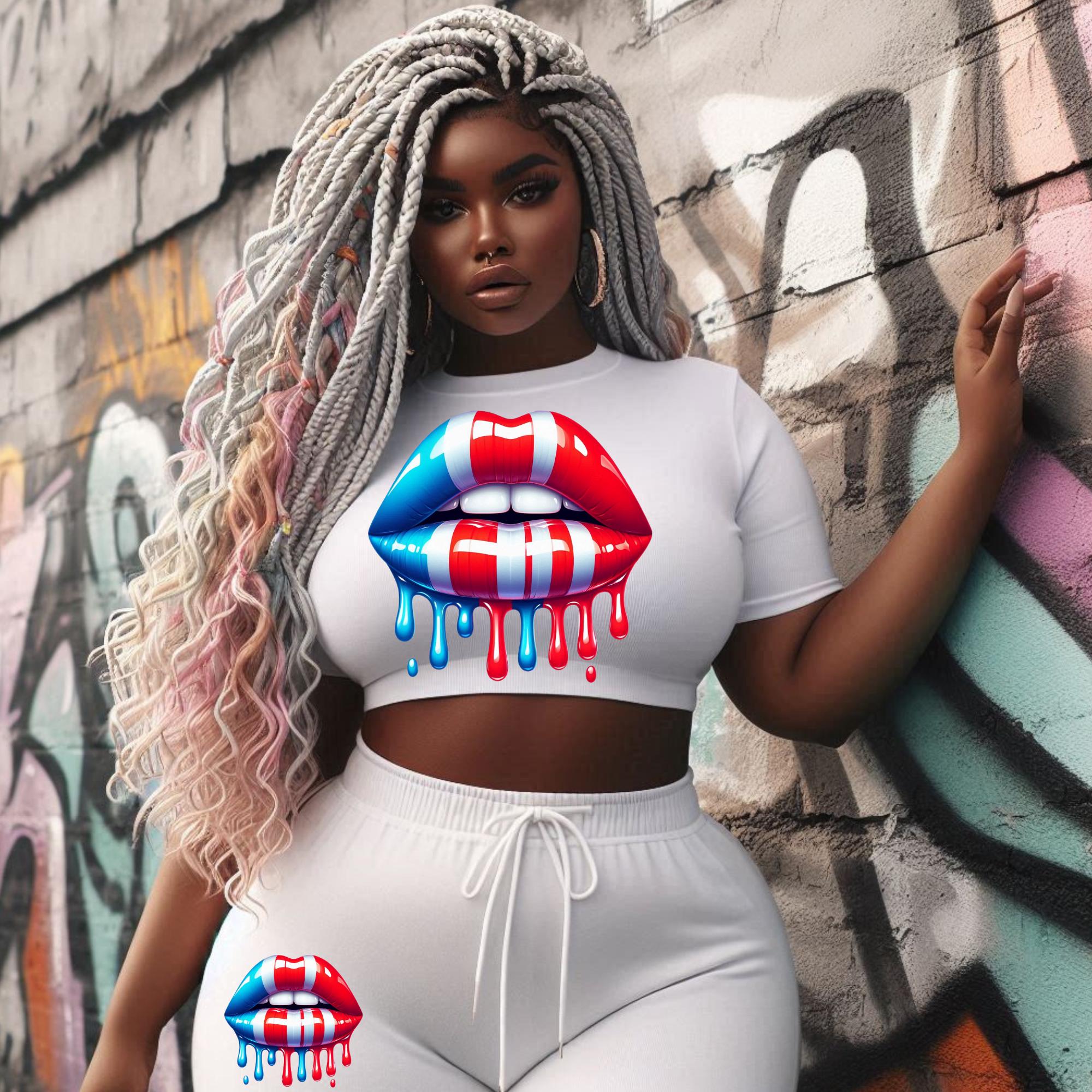 Bundle Red, White and Blue dripping lips in Saints colors.  for shirts, cups,  DTF, UVDTF, Sublimation, png Digital, 4th of July. Labor Day