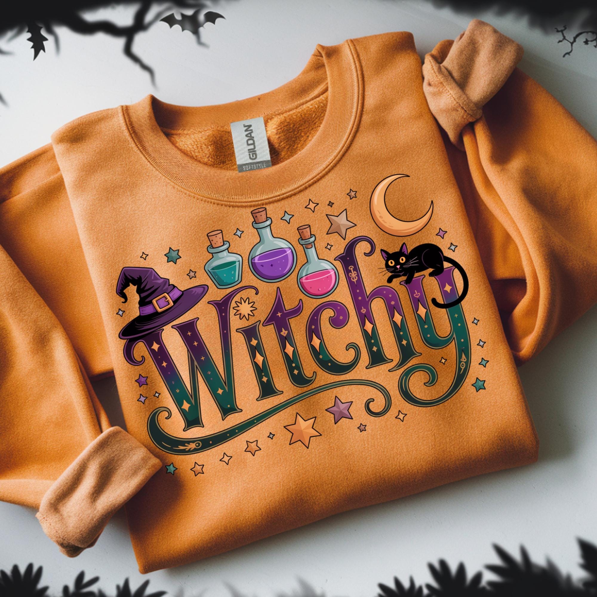 Whimsical Witchy Clipart PNG Design,  Halloween Witchy Vibes Illustration Instant Digital File