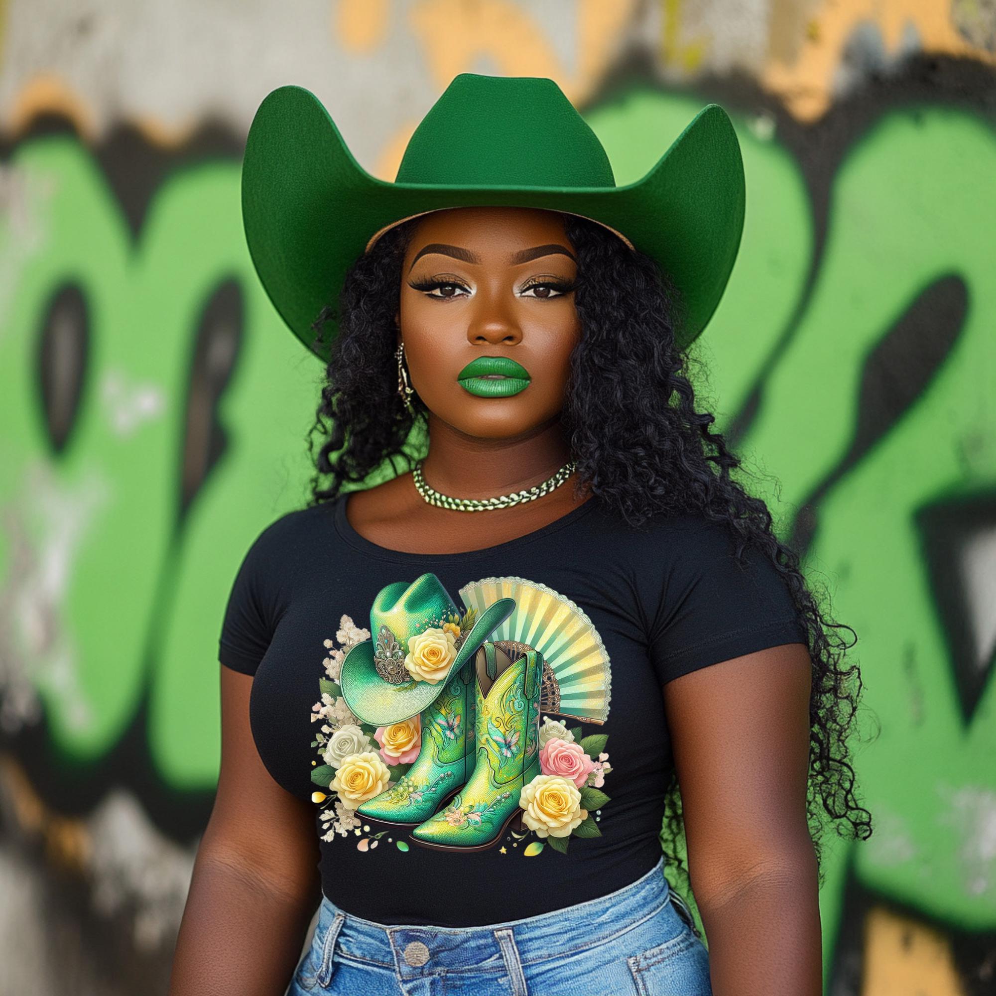 Green and Yellow Pastel  Easter boots on the ground