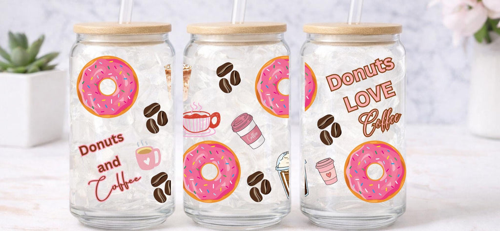 UV DTF Coffee and Donut bundle cup wraps glass tumblers