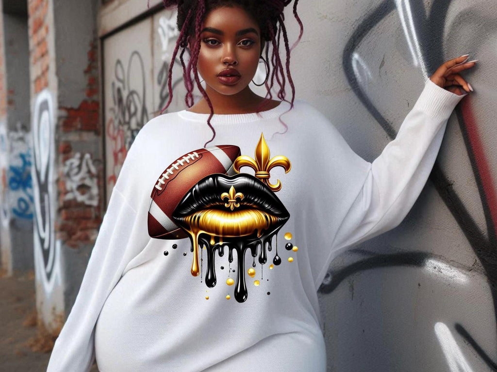Saints  Black and Gold dripping lips bundle, New Orleans png, saints colors png Digital Design,