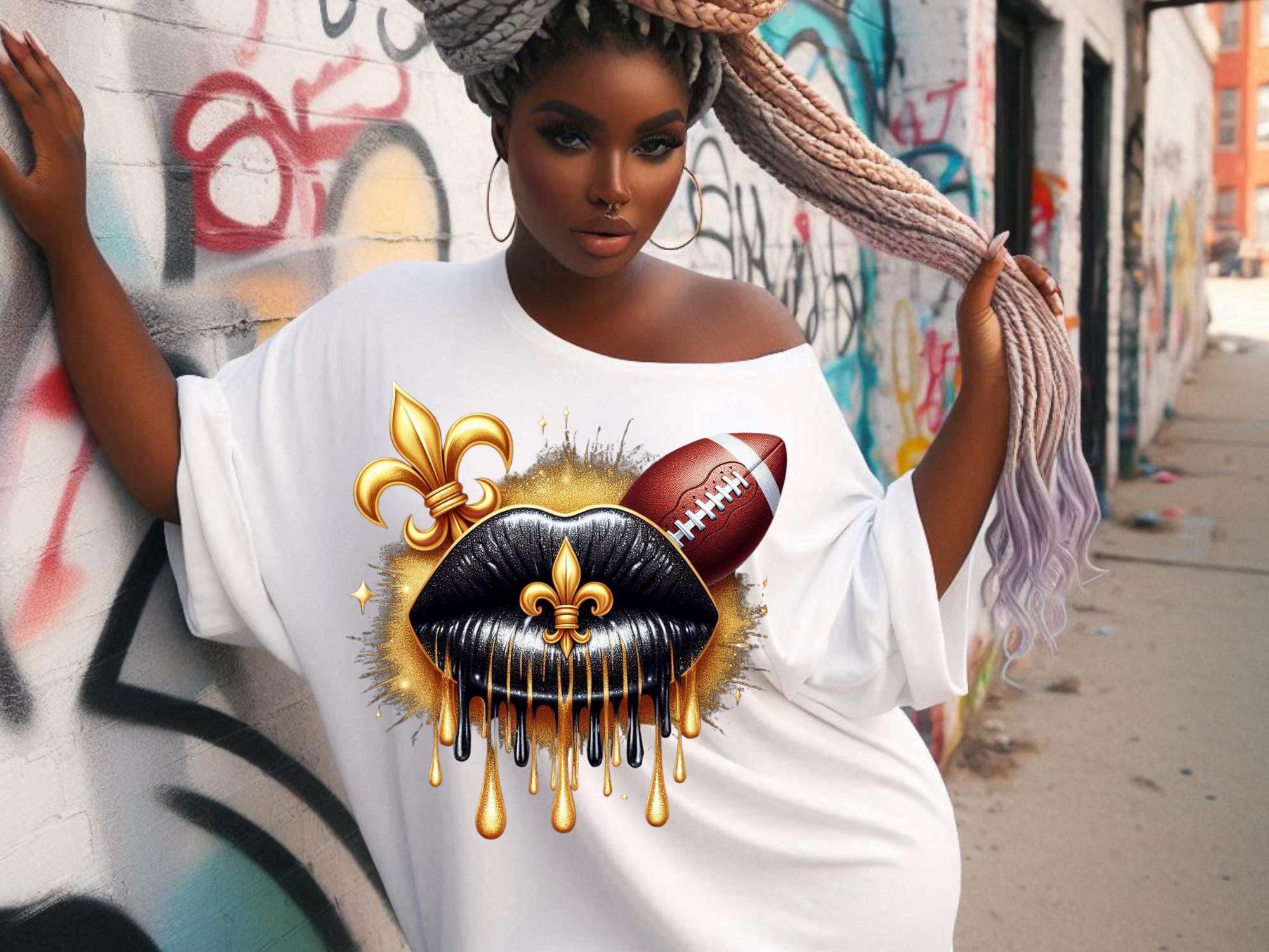 Saints  Black and Gold dripping lips bundle, New Orleans png, saints colors png Digital Design,