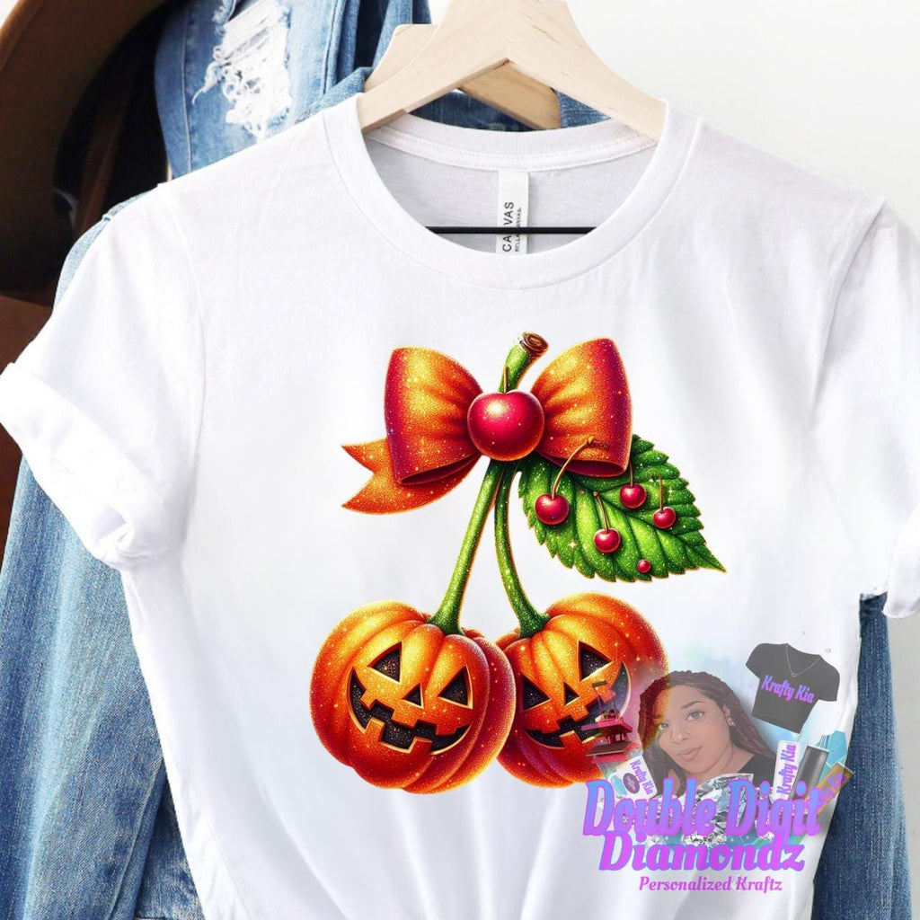 Cherry Pumpkins Png, Halloween Pumpkin png, Fall Png, Pumpkin Cherries Coquette Png, Faux Glitter Png, Pumpkin Bow, Pumpkin Cherries