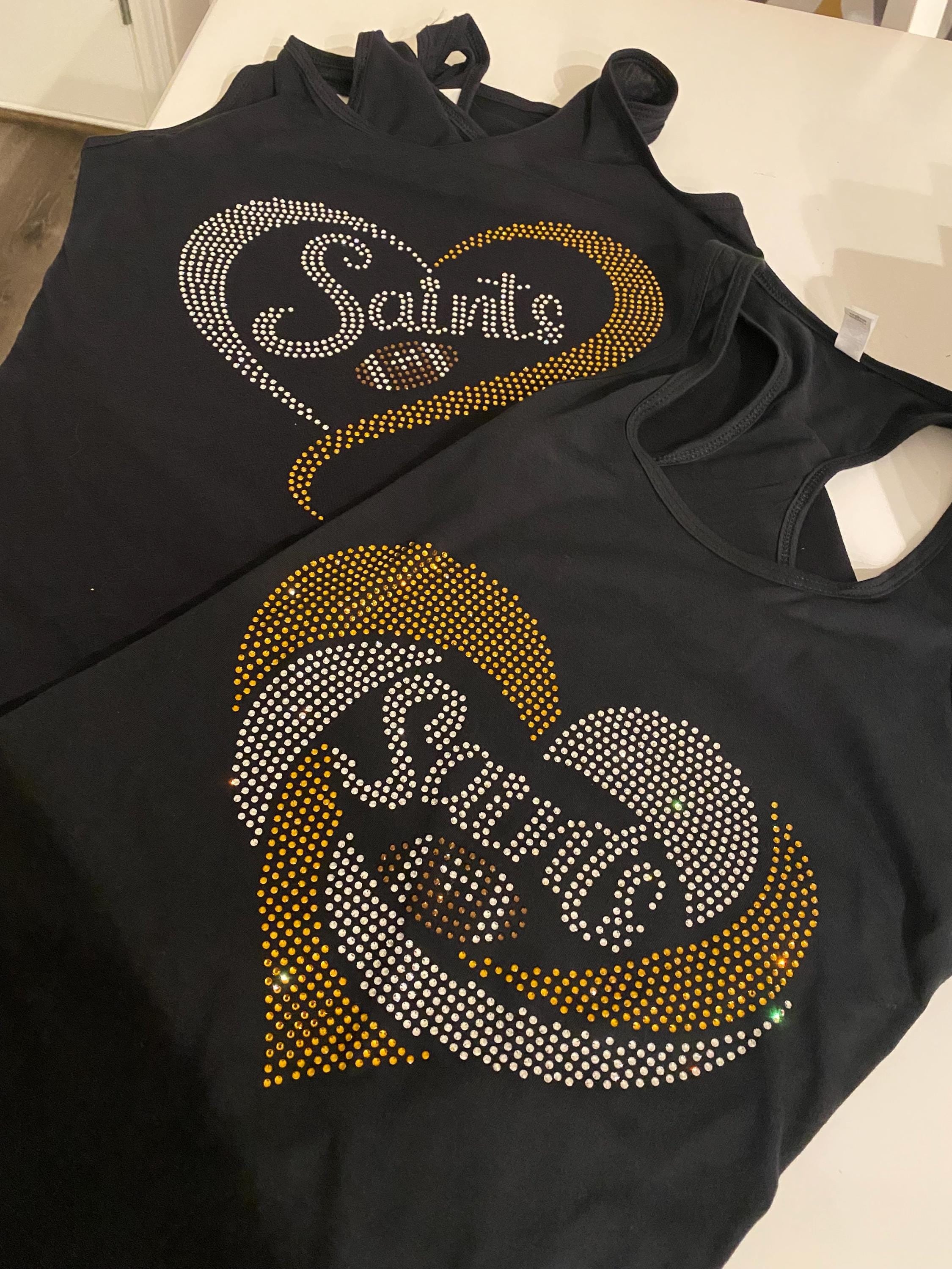 SAINTS  Rhinestone shirt or Tank , heart rhinestone shirt, silver and Gold rhinestone shirt, sparkle shirt, or football rhinestones shirt