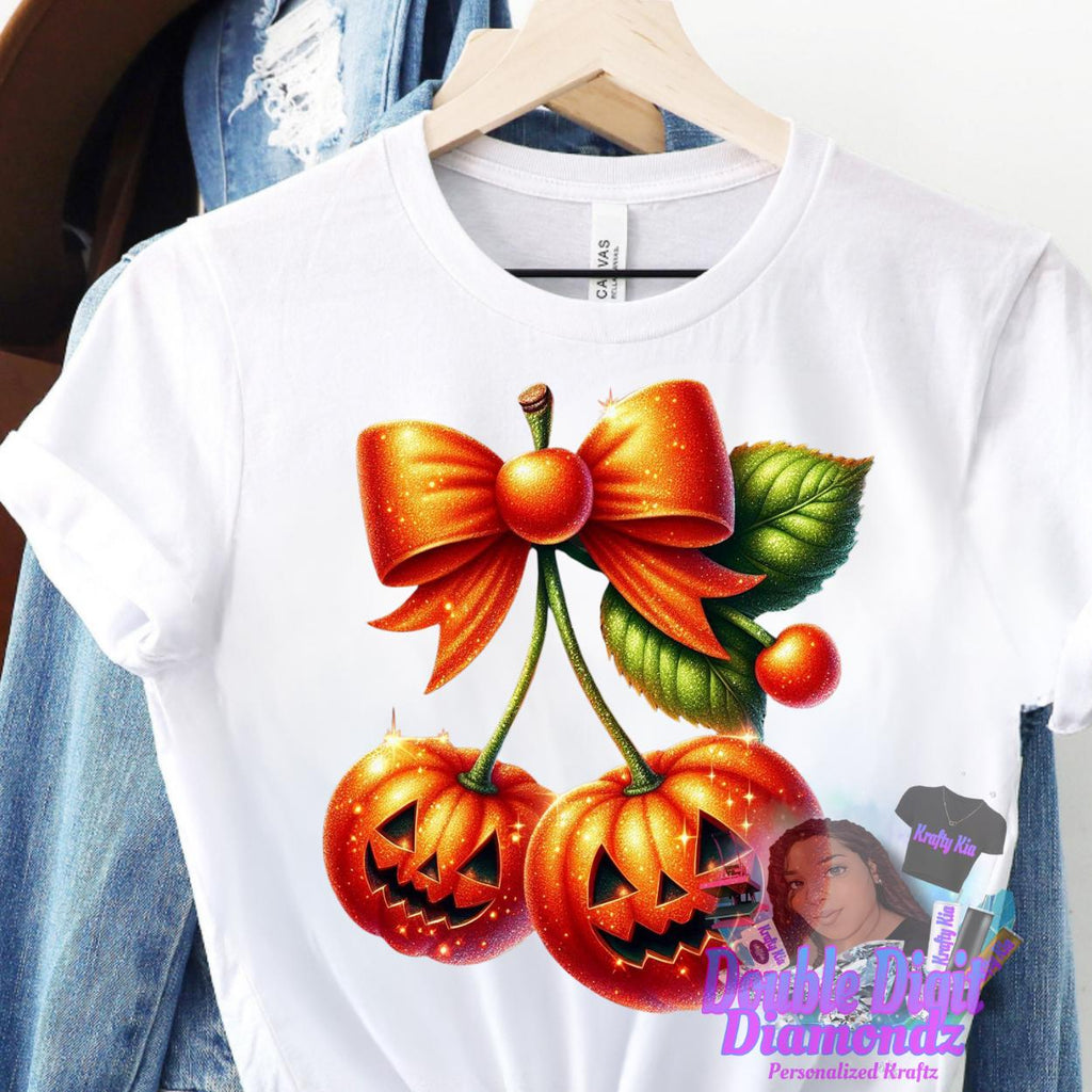 Cherry Pumpkins Png, Halloween Pumpkin png, Fall Png, Pumpkin Cherries Coquette Png, Faux Glitter Png, Pumpkin Bow, Pumpkin Cherries