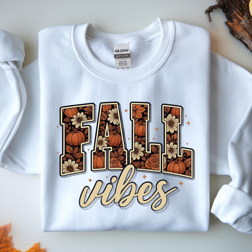 Preppy Fall Vibes PNG, Pumpkin Floral Design (Digital Download)