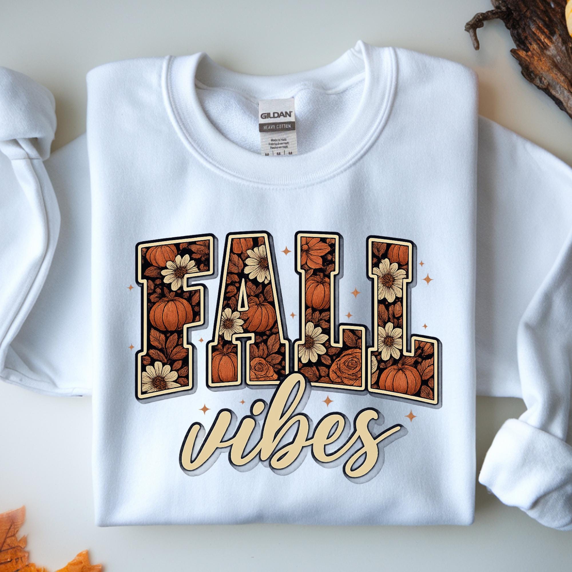 Preppy Fall Vibes PNG, Pumpkin Floral Design (Digital Download)