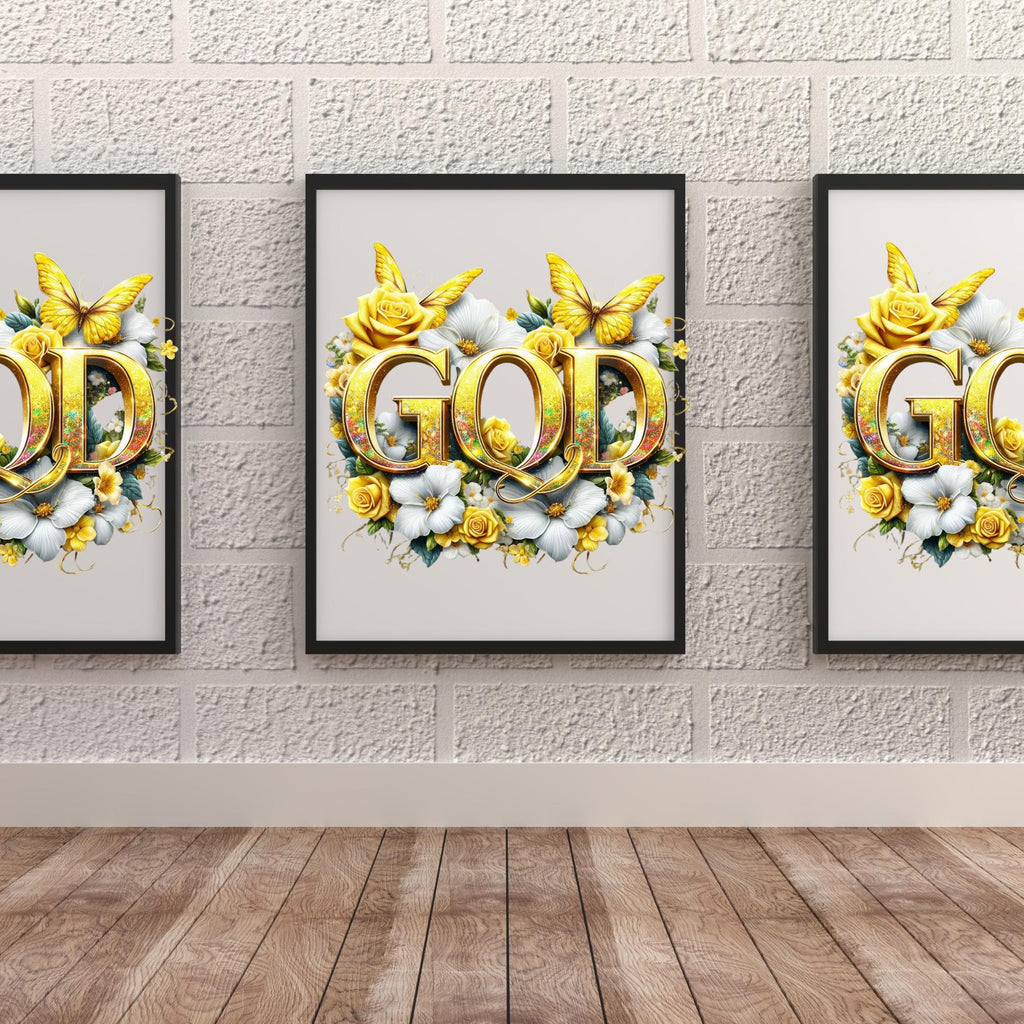 GOD Bundle, beautiful vibrant colors is red, pink, blue, green. yellow, gold  butterfly roses.  motivational, wall art, spiritual PNG
