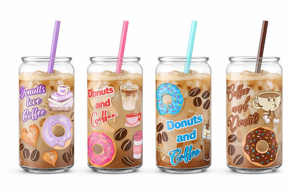 UV DTF Coffee and Donut bundle cup wraps glass tumblers