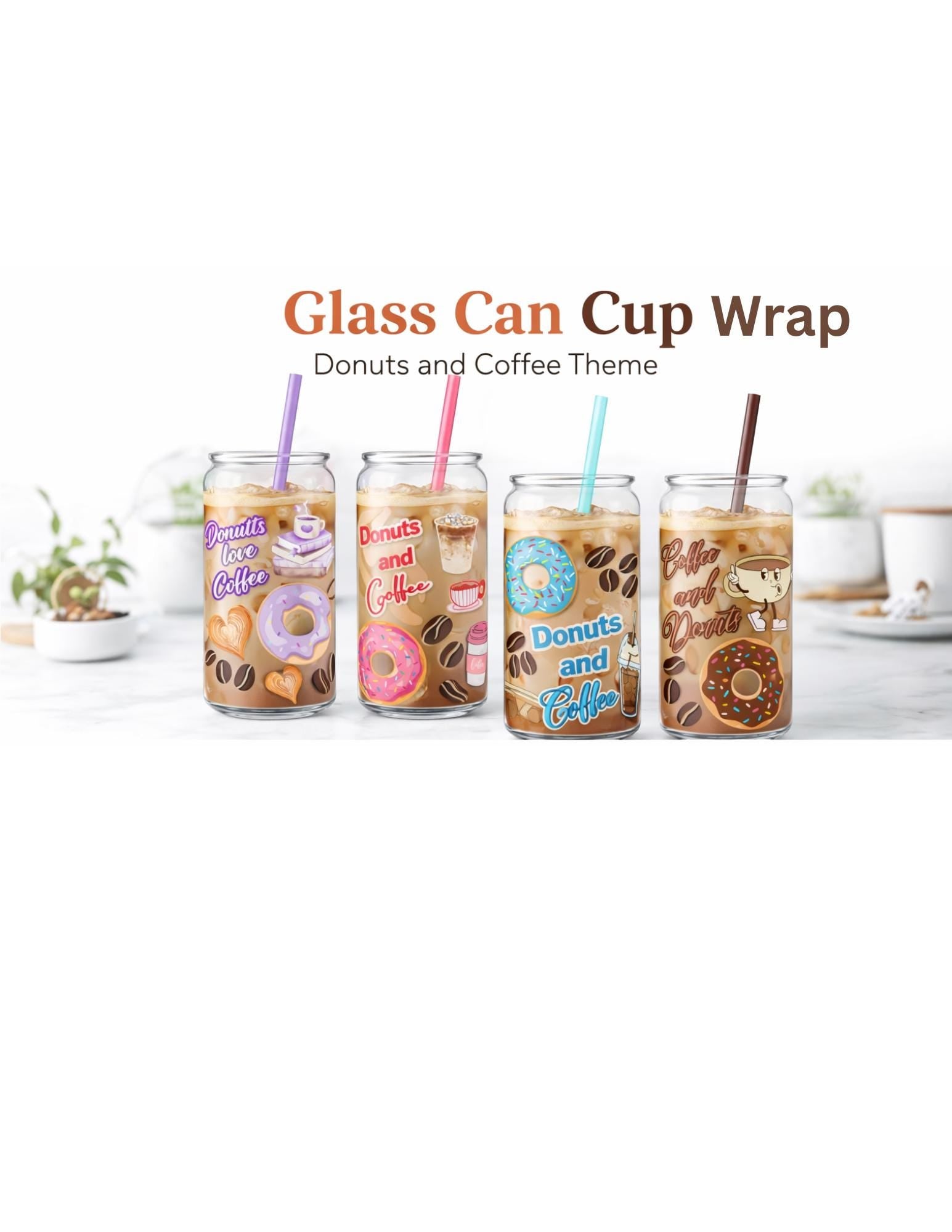 UV DTF Coffee and Donut bundle cup wraps glass tumblers