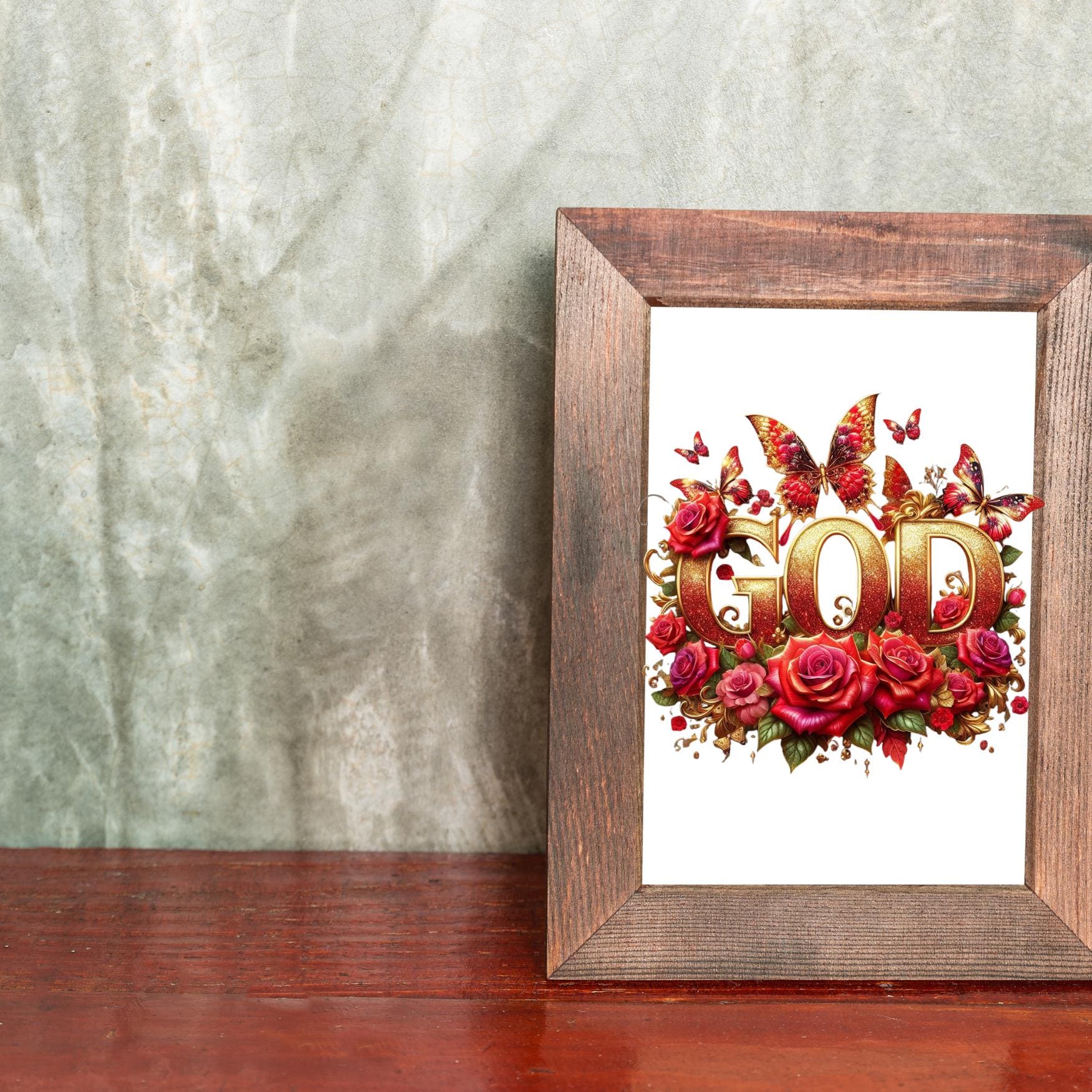 GOD Bundle, beautiful vibrant colors is red, pink, blue, green. yellow, gold  butterfly roses.  motivational, wall art, spiritual PNG