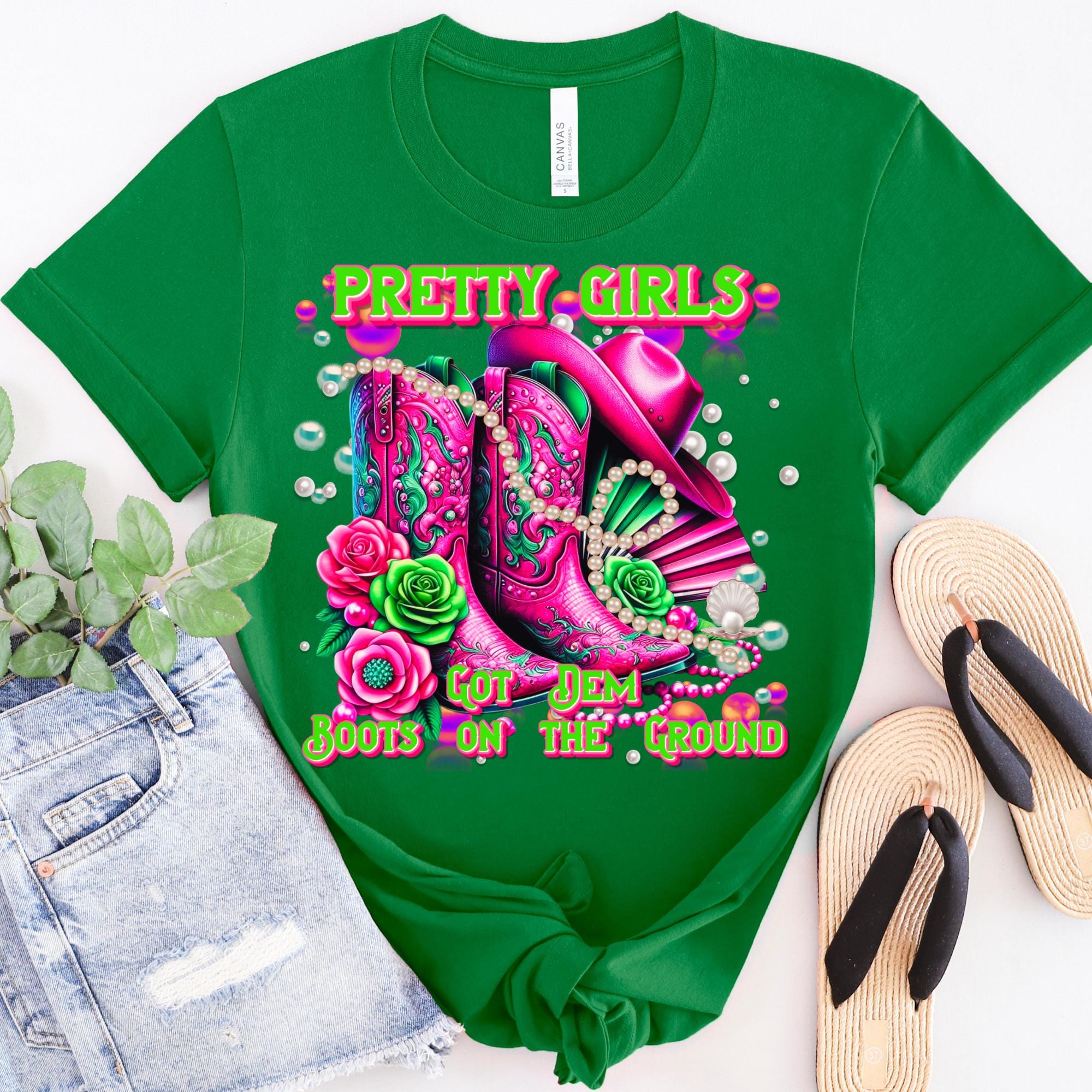 Pink and Green Boots on the Ground png, AKA png, Pretty Girls png, Sorority png, pink and green png, trailride png, sorority bundle png