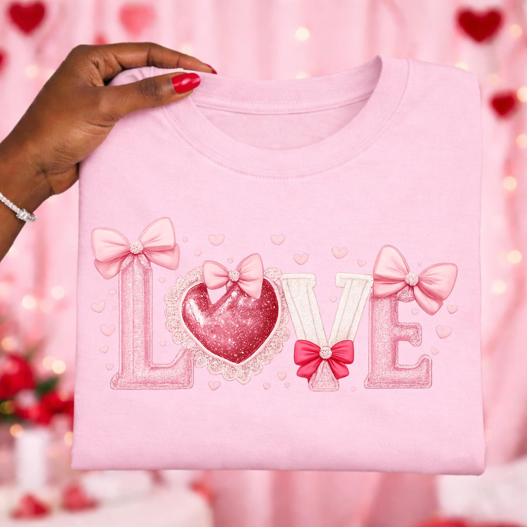 Coquette Love Png, Valentine png, Pink Hearts Png,  Heart Coquette Png, Faux Glitter Png, Love Hearts and Bows,