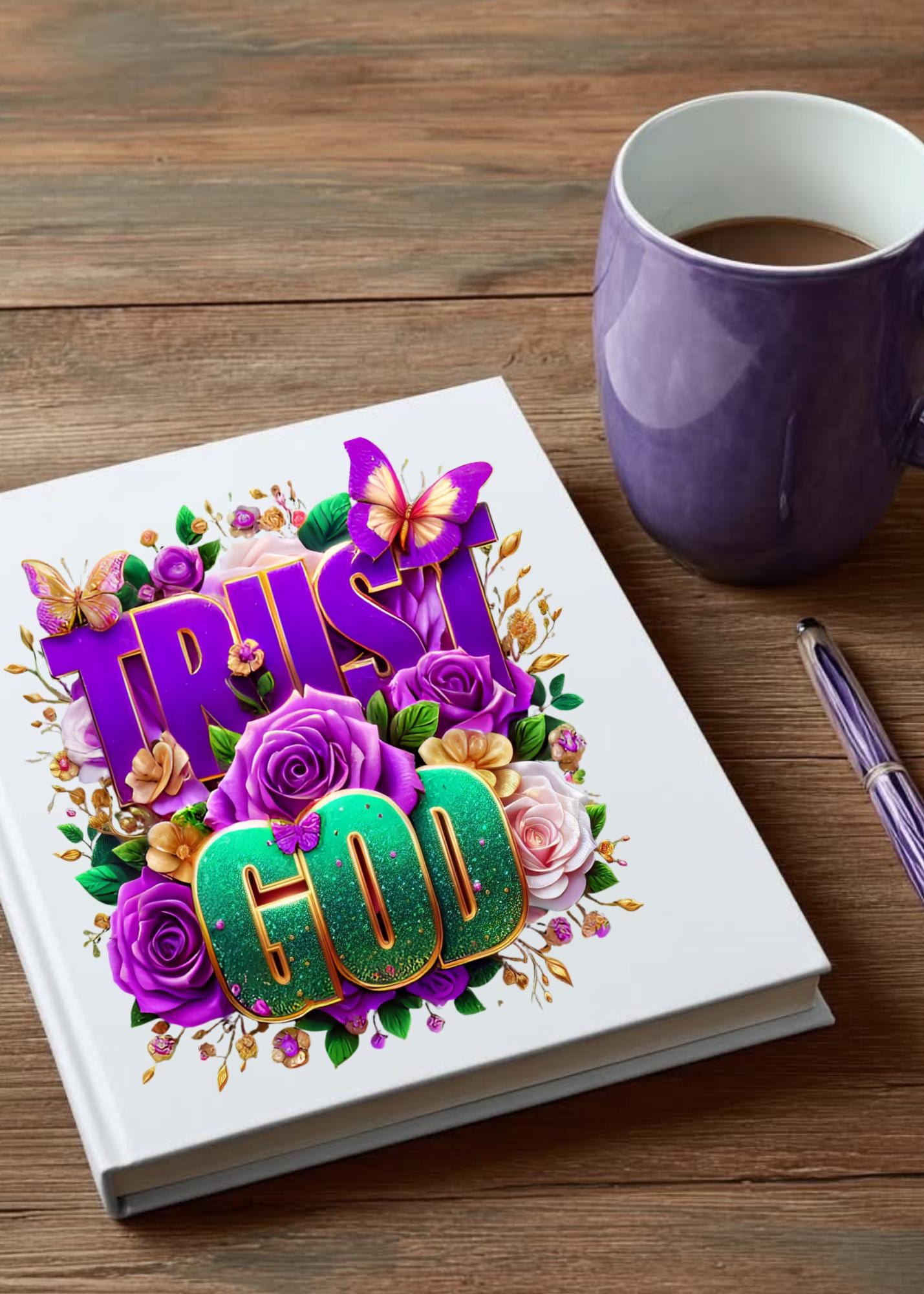 Spiritual UV DTF Transfers, Trust God Floral Design, Journal, Cup, Mug Stickers